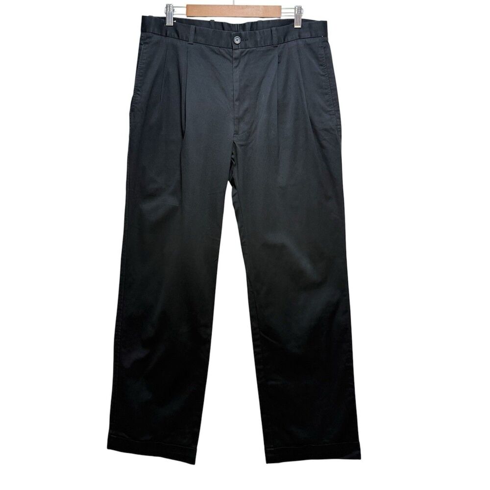 Lamberti Men's Cotton Black Dress Chino Pants Size 36x31 Pleated
